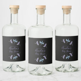 Handmålade Trollsländor Baby Shower    Spritflaskor Etikett
