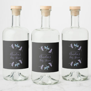 Handmålade Trollsländor Baby Shower    Spritflaskor Etikett