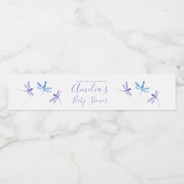 Handmålade Trollsländor Baby Shower   Vattenflaska Etikett (Singel etikett)