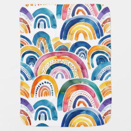 Handmålade vattenfärgade boho rainbows bebisfilt
