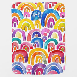 Handmålade vattenfärgade boho rainbows bebisfilt