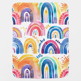 Handmålade vattenfärgade boho rainbows bebisfilt