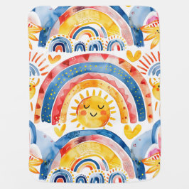 Handmålade vattenfärgade boho rainbows bebisfilt
