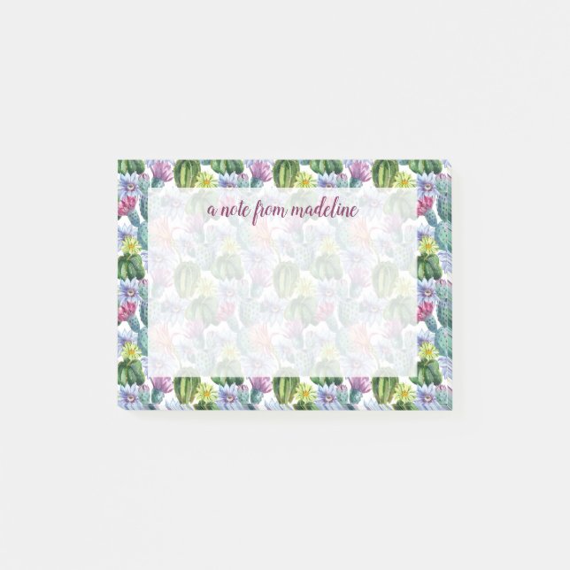 Handmålade vattenfärgsaktus Mönster Post-it Block (Framsida)