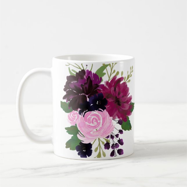 Handmålade vattenfärgsblommor kaffemugg (Vänster)