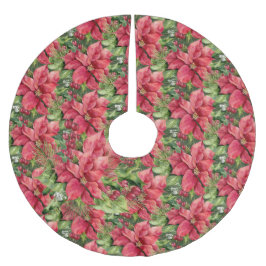 Handmålade vattenfärgspoinsettias julgransmatta borstad polyester