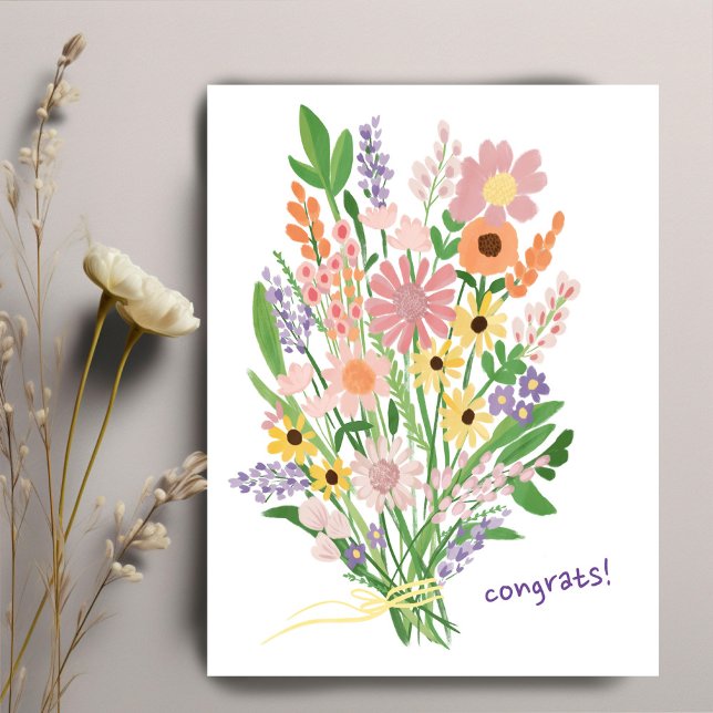 Handmålade vilda blommor Färgrik Gouache Grattis Vykort (Wildflowers Handpainted Colorful Gouache Congratulations Postcard
)