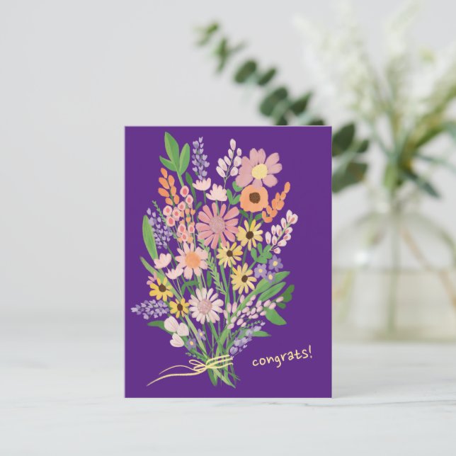 Handmålade vilda blommor Färgrik Gouache Grattis Vykort (Stående Fram)