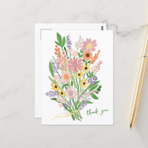 Handmålade vilda blommor Färgrik Gouache Tack Vykort