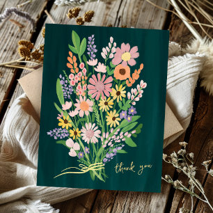 Handmålade vilda blommor Färgrik Gouache Tack Vykort