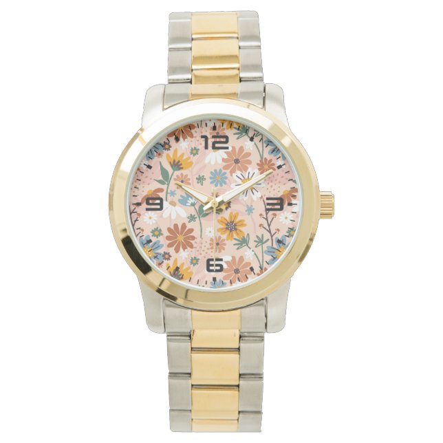 Handmålat Blommönster-23136 Armbandsur (Framsida)