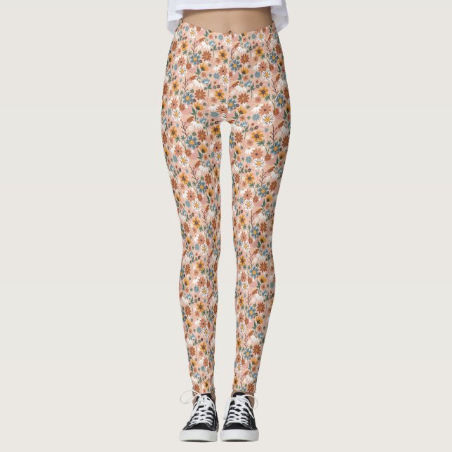 Handmålat Blommönster-23136 Leggings (Framsida)