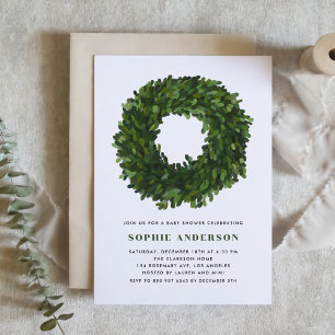 Handmålat Boxwood Winterer Baby Shower Inbjudningar