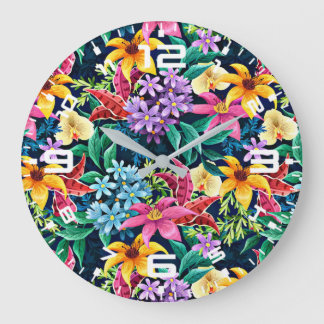 Handmålat exotiskt blommönster-23001 stor klocka