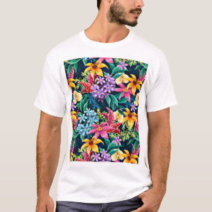Handmålat exotiskt blommönster-23001 t shirt