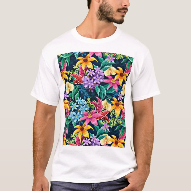 Handmålat exotiskt blommönster-23001 t shirt (Framsida)