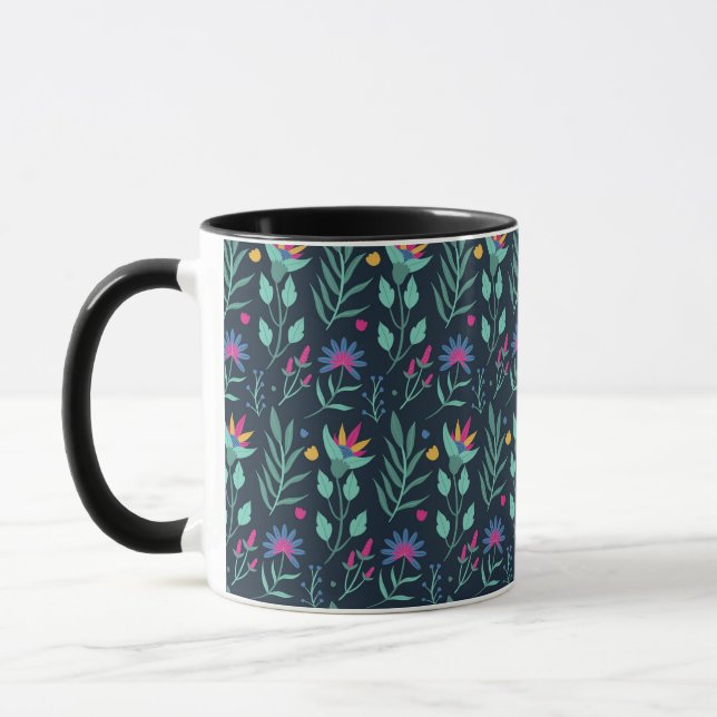 Handmålat exotiskt blommönster-23206 mugg (Vänster)