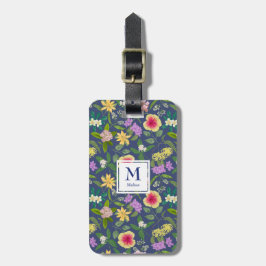 Handmålat färgat Tropical Flowers Monogram Bagagebricka
