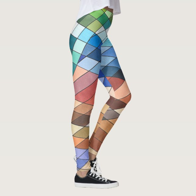 Handmålat geometriskt abstrakt mönster leggings (Höger)