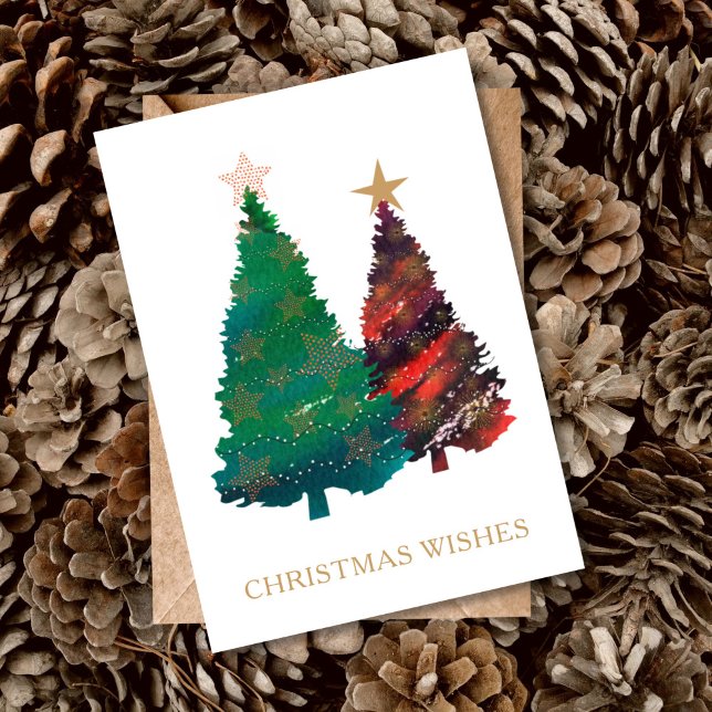 Handmålat Julgranar med liten vattenfärg Inbjudningar (Christmas Wishes Watercolor Christmas Trees)