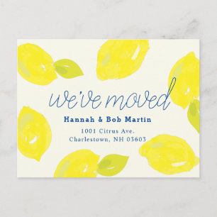 Handmålat Lemon Flytta Announcement Postcard Meddelande Vykort
