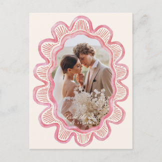 Handmålat ovalfoto av rosa ram vykort