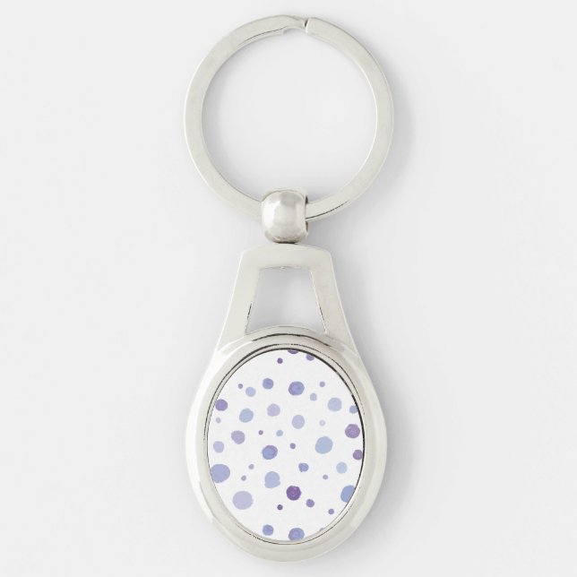 handmålat polka dots ovalt silverfärgad nyckelring (Framsidan)
