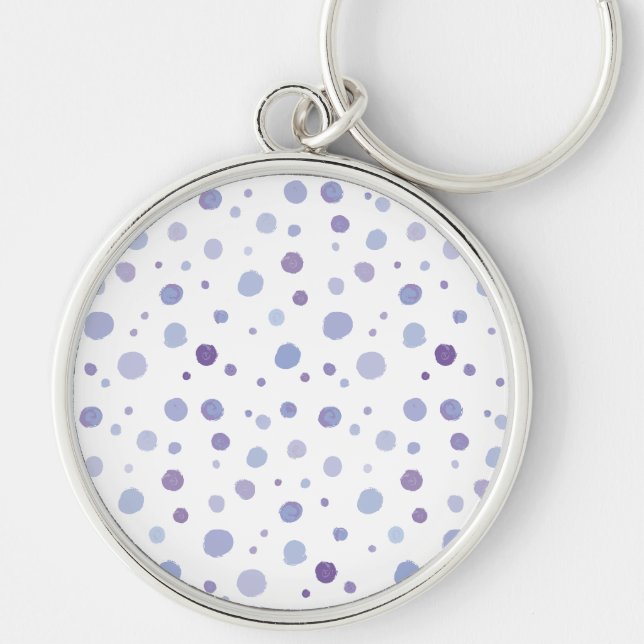handmålat polka dots rund silverfärgad nyckelring (Framsidan)