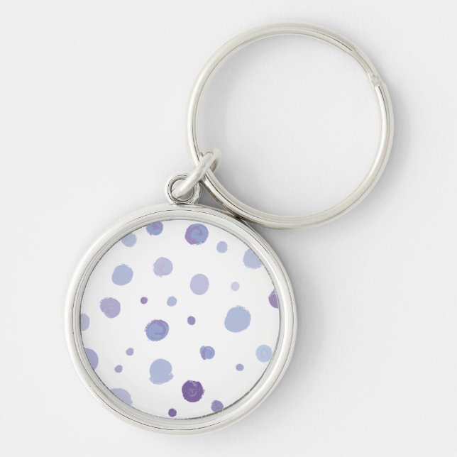 handmålat polka dots rund silverfärgad nyckelring (Framsidan)