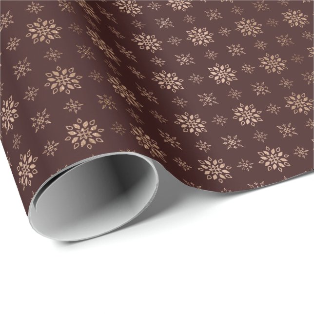 Handmålat Ro Guld Snöflingor Chocolate Brown Presentpapper (Rullad Hörn)