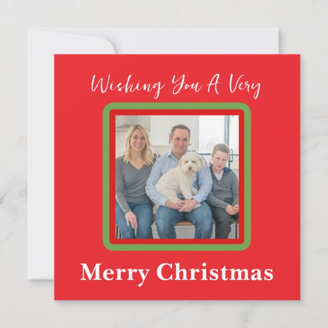 Handmålat Snowy Winter Träd Red PHOTO-kort Julkort (Framsida)