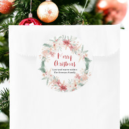 Handmålat vattenfärg Botaniskt God jul Runt Klistermärke