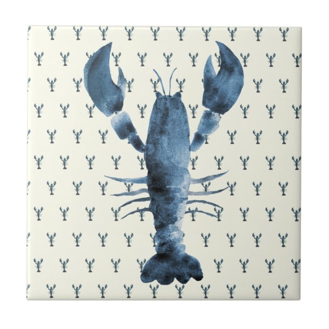 Handmålat vattenfärgsblått obster kakelplatta (Framsidan)