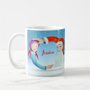 Handmålat vattenfärgsmagiskt Jultomten Kaffemugg