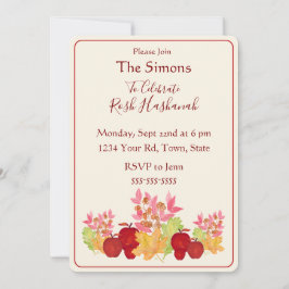 Handmålat Watercolor Lövs Apples Rosh Hashanah Inbjudningar