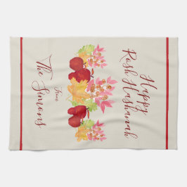 Handmålat Watercolor Lövs Apples Rosh Hashanah Kökshandduk