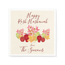 Handmålat Watercolor Lövs Apples Rosh Hashanah