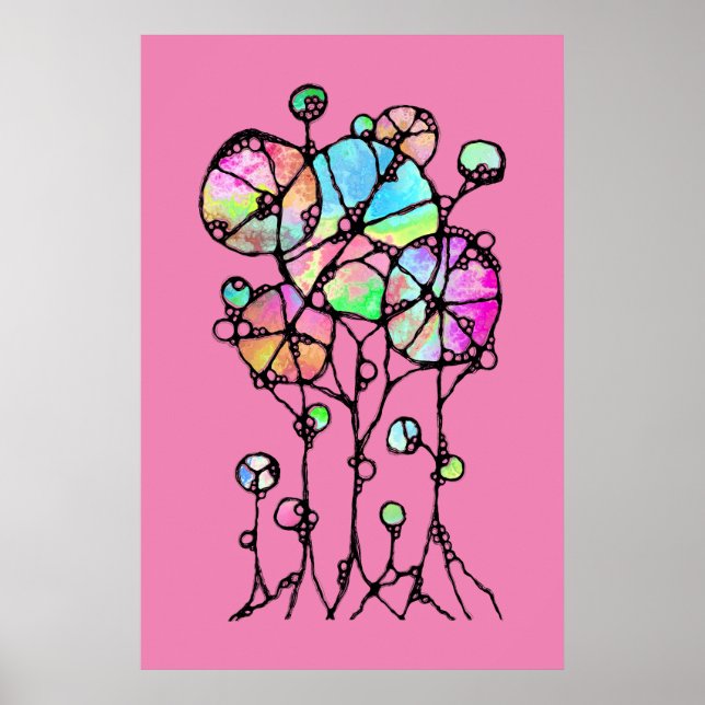 Handmålning - Abstrakt Trädgrupp 3 Poster (Framsidan)