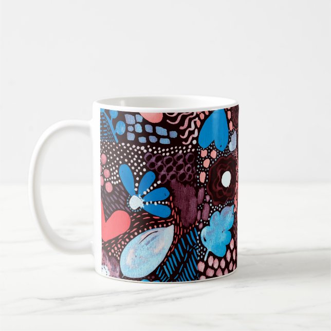 Handmålning Abstrakt Vattenfärgskiss Doodle Fl Kaffemugg (Vänster)