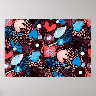 Handmålning Abstrakt Vattenfärgskiss Doodle Fl Poster