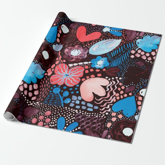 Handmålning Abstrakt Vattenfärgskiss Doodle Fl Presentpapper (Utrullad)