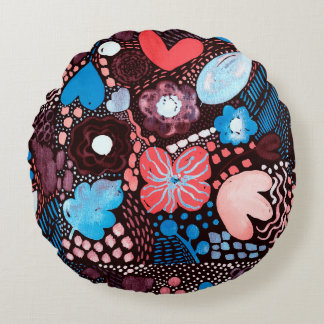 Handmålning Abstrakt Vattenfärgskiss Doodle Fl Rund Kudde