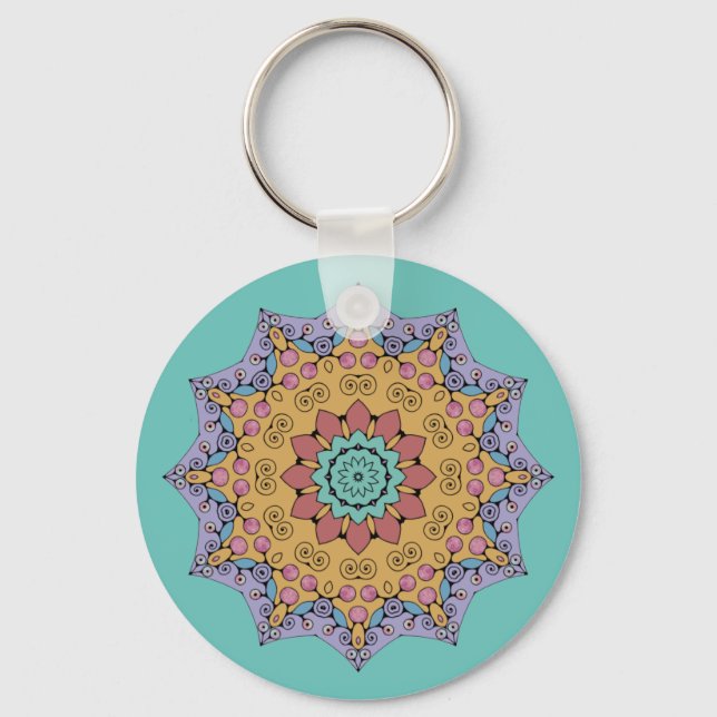 Handmålning Mandala Clock Ansikte 1 Nyckelring (Framsida)