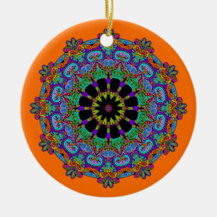 Handmålning Mandala Clock Ansikte 24 Julgransprydnad Keramik