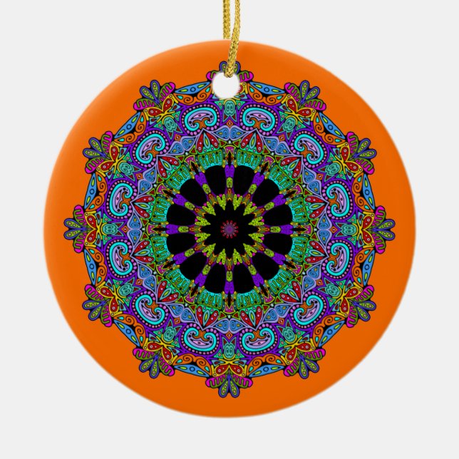 Handmålning Mandala Clock Ansikte 24 Julgransprydnad Keramik (Framsidan)