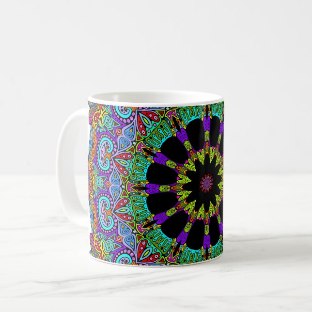 Handmålning Mandala Clock Ansikte 24 Kaffemugg (Framsida vänster)