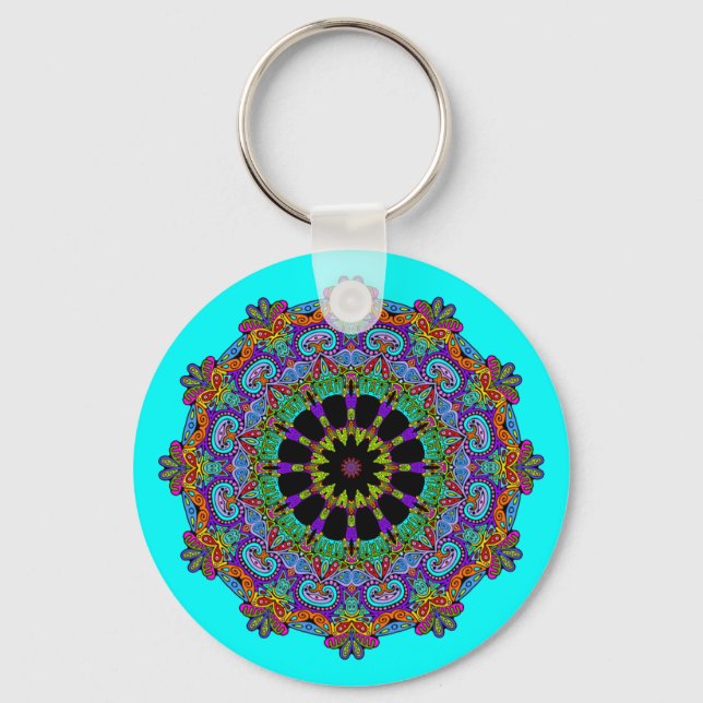 Handmålning Mandala Clock Ansikte 24 Nyckelring (Framsida)