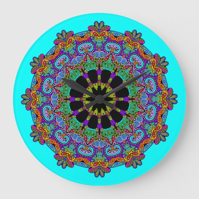 Handmålning Mandala Clock Ansikte 24 Stor Klocka (Framsida)