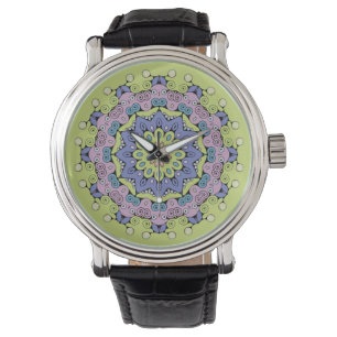 Handmålning Mandala Clock Ansikte 2 Armbandsur