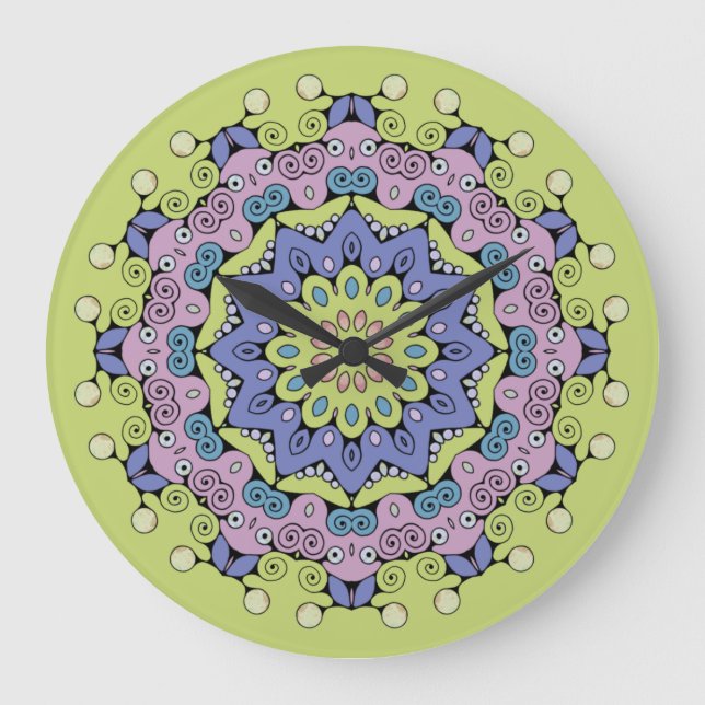 Handmålning Mandala Clock Ansikte 2 Stor Klocka (Framsida)
